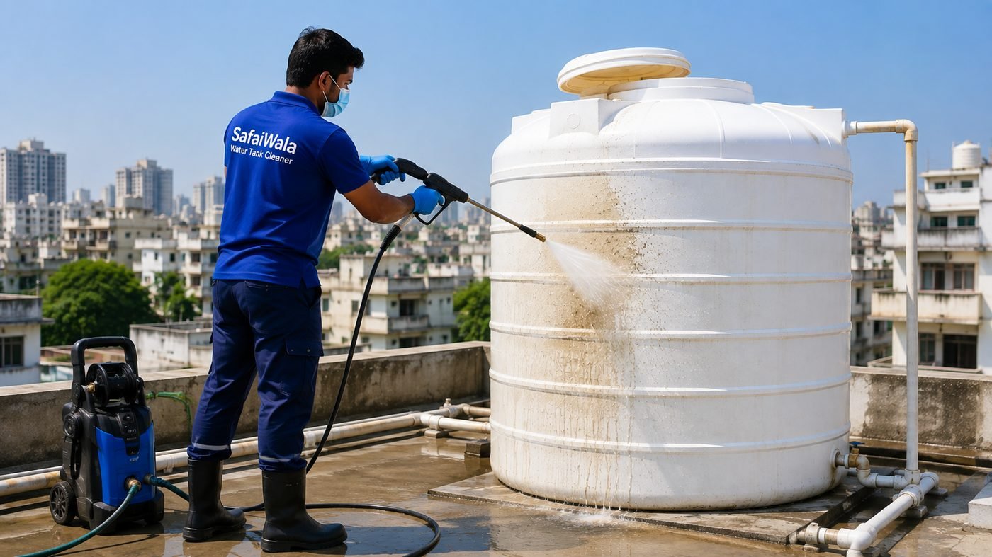 Overhead tank cleaning