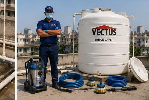 Commercial water tank cleaning with full equipment